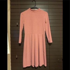 Pink Ribbed High Neck Dress